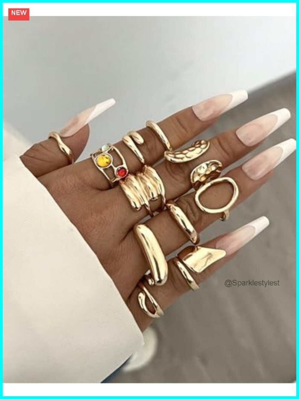20pc Gold Plated Stacking Rings Set Chunky Boho Statement Rings - Picture 3 of 6